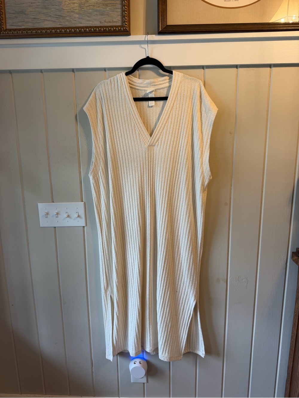 H&M Ribbed V-Neck Sleeveless Midi Dress in Cream, Size XXL